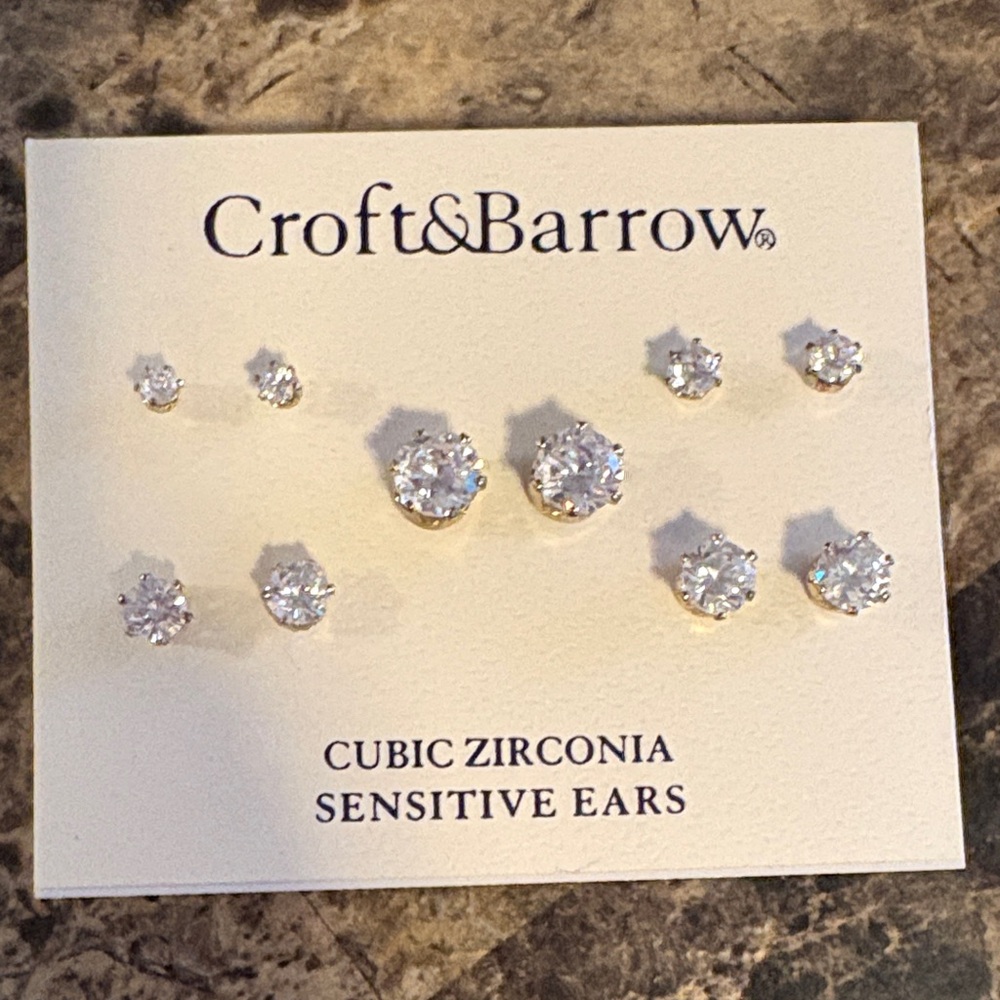 croft & barrow Gold-Tone Clear Cubic Zirconia Multi-Pair Earring Set